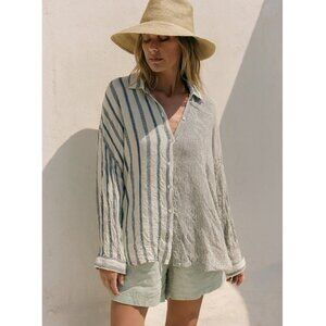 Jane + Delancey Crinkled Blouse Top Shirt Striped Colorblock size 2X Button-up